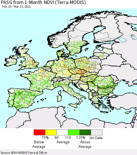 Europe PASG from 1-Month NDVI (Terra-MODIS) Thematic Map For 3/6/2021 - 3/13/2021