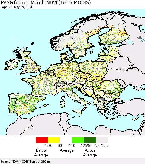 Europe PASG from 1-Month NDVI (Terra-MODIS) Thematic Map For 5/17/2021 - 5/24/2021