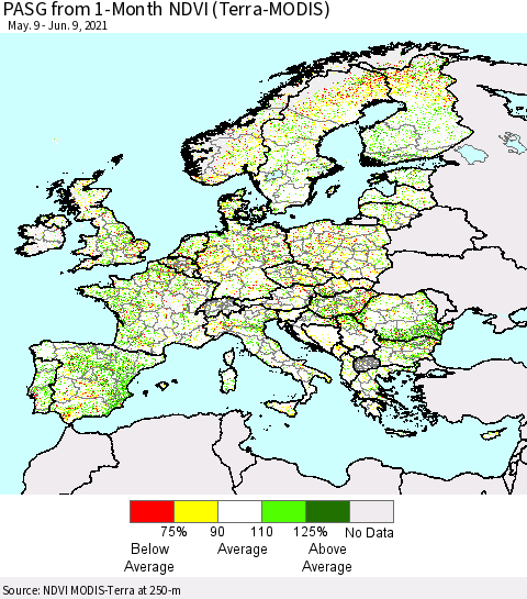 Europe PASG from 1-Month NDVI (Terra-MODIS) Thematic Map For 6/2/2021 - 6/9/2021