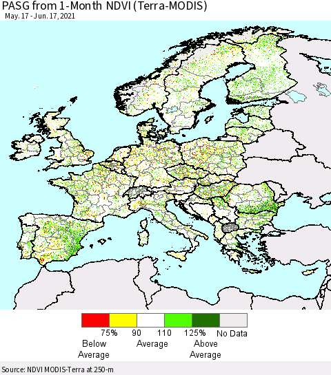 Europe PASG from 1-Month NDVI (Terra-MODIS) Thematic Map For 6/10/2021 - 6/17/2021