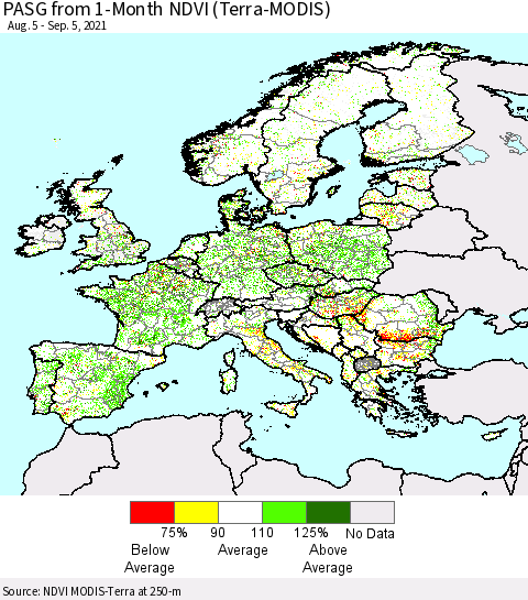 Europe PASG from 1-Month NDVI (Terra-MODIS) Thematic Map For 8/29/2021 - 9/5/2021