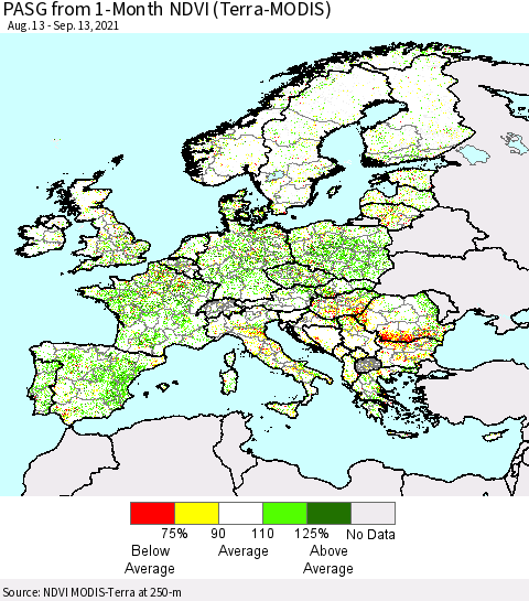 Europe PASG from 1-Month NDVI (Terra-MODIS) Thematic Map For 9/6/2021 - 9/13/2021