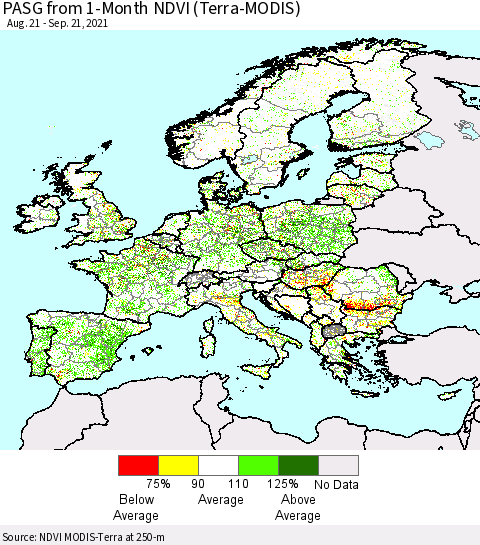 Europe PASG from 1-Month NDVI (Terra-MODIS) Thematic Map For 9/14/2021 - 9/21/2021