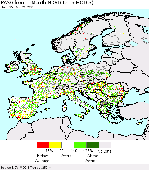 Europe PASG from 1-Month NDVI (Terra-MODIS) Thematic Map For 12/19/2021 - 12/26/2021