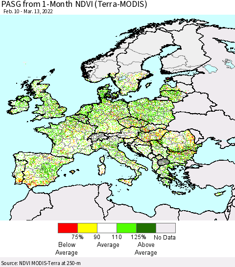 Europe PASG from 1-Month NDVI (Terra-MODIS) Thematic Map For 3/6/2022 - 3/13/2022