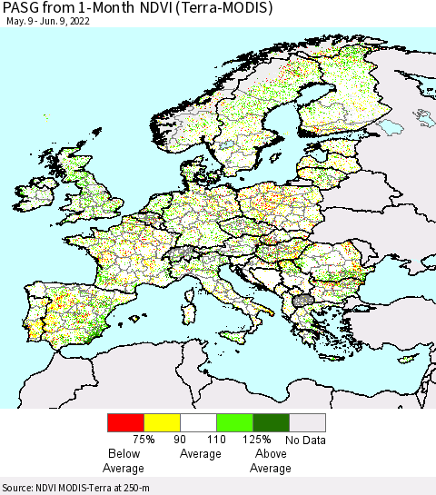 Europe PASG from 1-Month NDVI (Terra-MODIS) Thematic Map For 6/2/2022 - 6/9/2022