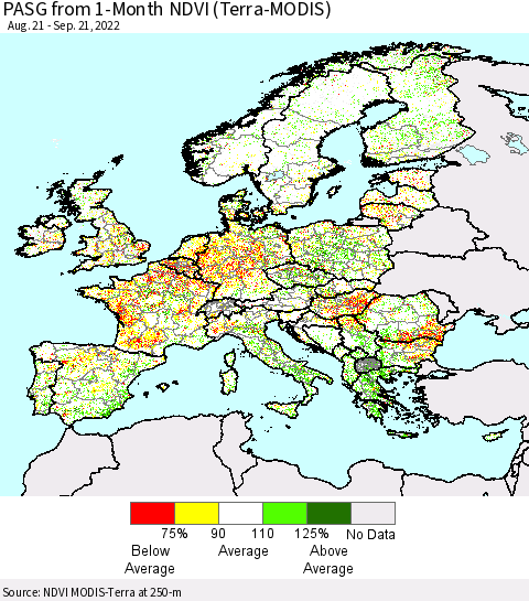 Europe PASG from 1-Month NDVI (Terra-MODIS) Thematic Map For 9/14/2022 - 9/21/2022