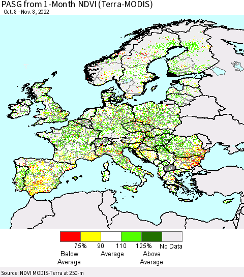 Europe PASG from 1-Month NDVI (Terra-MODIS) Thematic Map For 11/1/2022 - 11/8/2022