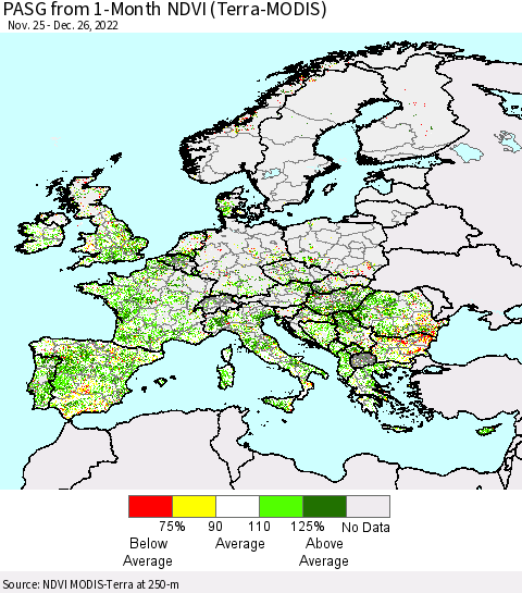 Europe PASG from 1-Month NDVI (Terra-MODIS) Thematic Map For 12/19/2022 - 12/26/2022