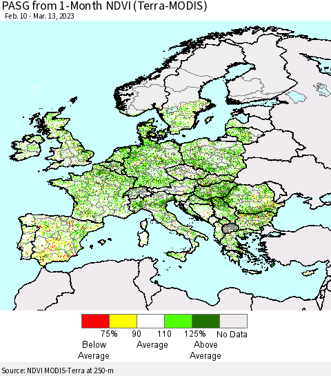 Europe PASG from 1-Month NDVI (Terra-MODIS) Thematic Map For 3/6/2023 - 3/13/2023