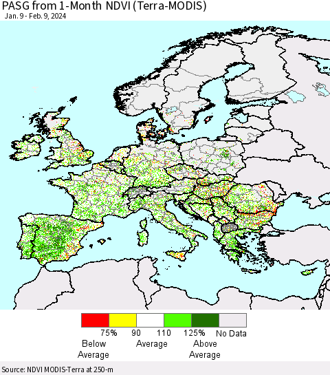 Europe PASG from 1-Month NDVI (Terra-MODIS) Thematic Map For 2/2/2024 - 2/9/2024