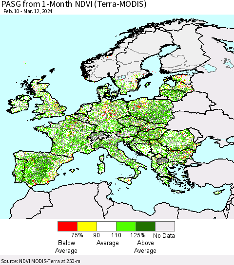 Europe PASG from 1-Month NDVI (Terra-MODIS) Thematic Map For 3/5/2024 - 3/12/2024