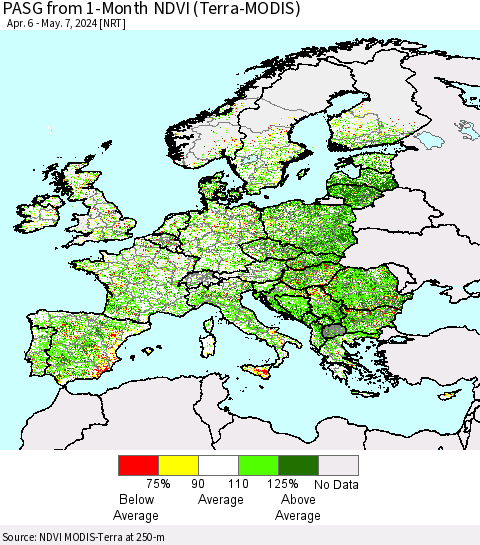 Europe PASG from 1-Month NDVI (Terra-MODIS) Thematic Map For 4/30/2024 - 5/7/2024