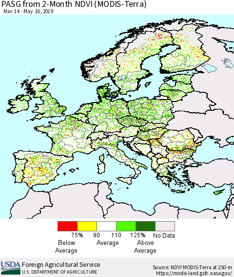 Europe PASG from 2-Month NDVI (Terra-MODIS) Thematic Map For 5/11/2019 - 5/20/2019