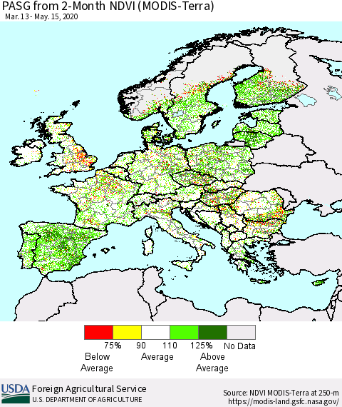 Europe PASG from 2-Month NDVI (Terra-MODIS) Thematic Map For 5/11/2020 - 5/20/2020