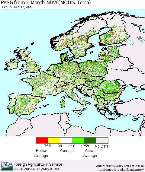 Europe PASG from 2-Month NDVI (Terra-MODIS) Thematic Map For 12/11/2020 - 12/20/2020