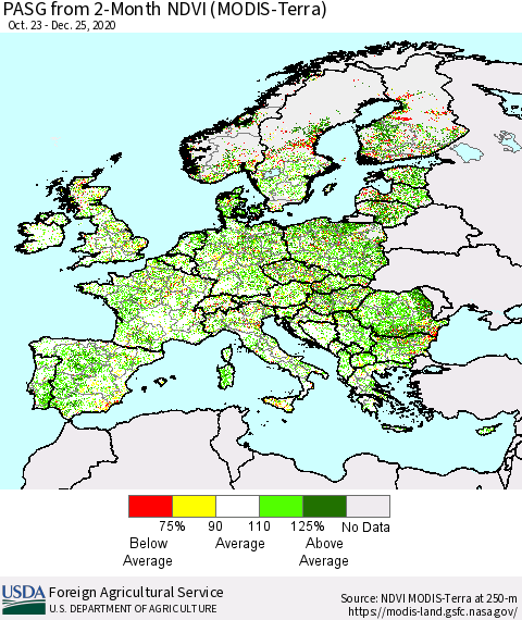 Europe PASG from 2-Month NDVI (Terra-MODIS) Thematic Map For 12/21/2020 - 12/31/2020