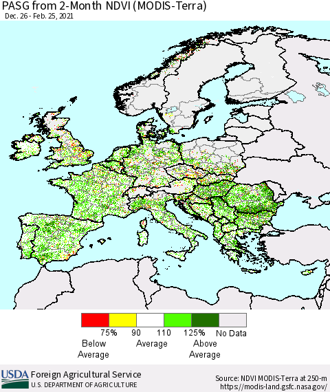 Europe PASG from 2-Month NDVI (Terra-MODIS) Thematic Map For 2/21/2021 - 2/28/2021