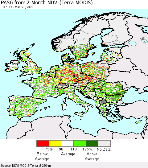 Europe PASG from 2-Month NDVI (Terra-MODIS) Thematic Map For 3/14/2021 - 3/21/2021