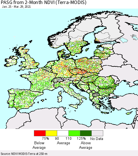 Europe PASG from 2-Month NDVI (Terra-MODIS) Thematic Map For 3/22/2021 - 3/29/2021