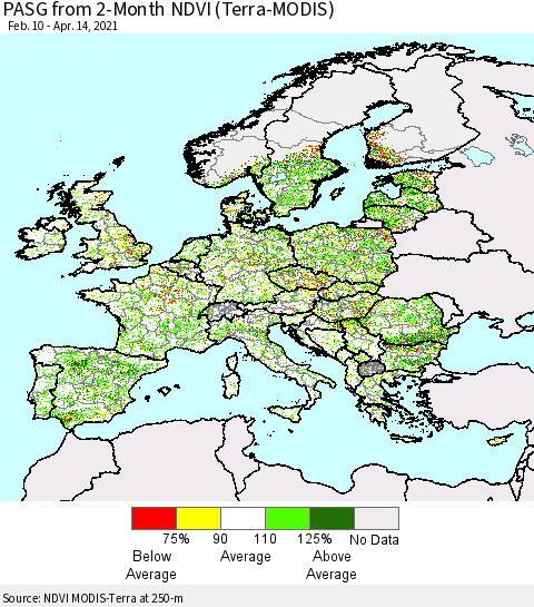 Europe PASG from 2-Month NDVI (Terra-MODIS) Thematic Map For 4/7/2021 - 4/14/2021