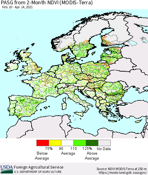 Europe PASG from 2-Month NDVI (Terra-MODIS) Thematic Map For 4/11/2021 - 4/20/2021