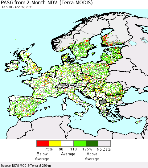 Europe PASG from 2-Month NDVI (Terra-MODIS) Thematic Map For 4/15/2021 - 4/22/2021