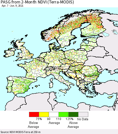 Europe PASG from 2-Month NDVI (Terra-MODIS) Thematic Map For 6/2/2021 - 6/9/2021