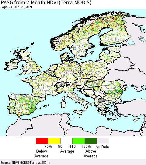 Europe PASG from 2-Month NDVI (Terra-MODIS) Thematic Map For 6/18/2021 - 6/25/2021