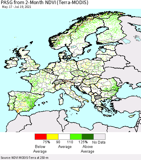 Europe PASG from 2-Month NDVI (Terra-MODIS) Thematic Map For 7/12/2021 - 7/19/2021