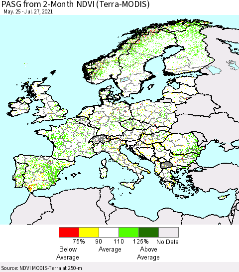 Europe PASG from 2-Month NDVI (Terra-MODIS) Thematic Map For 7/20/2021 - 7/27/2021