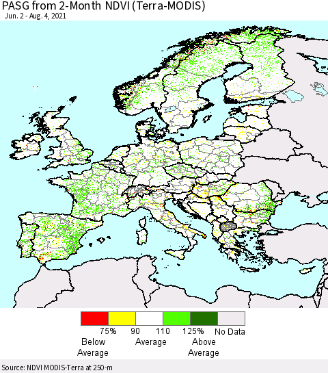 Europe PASG from 2-Month NDVI (Terra-MODIS) Thematic Map For 7/28/2021 - 8/4/2021