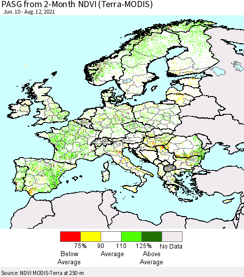 Europe PASG from 2-Month NDVI (Terra-MODIS) Thematic Map For 8/5/2021 - 8/12/2021