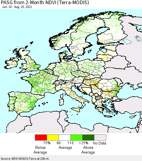 Europe PASG from 2-Month NDVI (Terra-MODIS) Thematic Map For 8/13/2021 - 8/20/2021