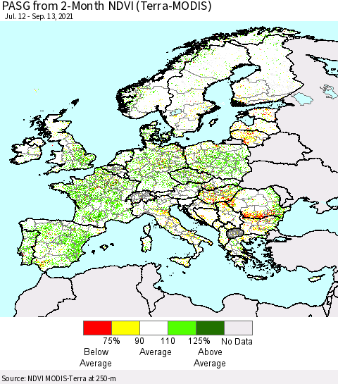 Europe PASG from 2-Month NDVI (Terra-MODIS) Thematic Map For 9/6/2021 - 9/13/2021