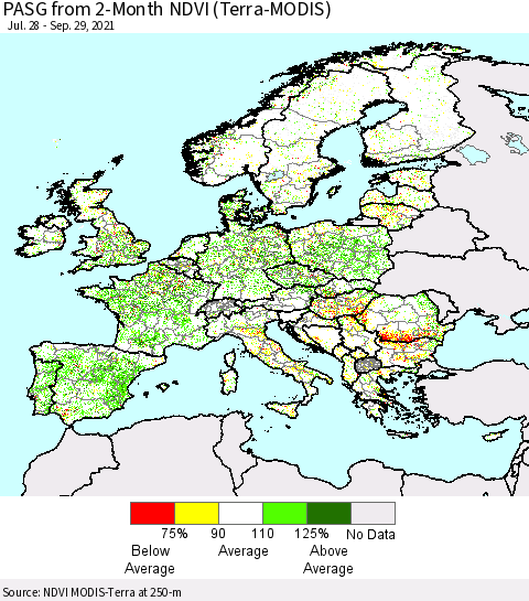 Europe PASG from 2-Month NDVI (Terra-MODIS) Thematic Map For 9/22/2021 - 9/29/2021