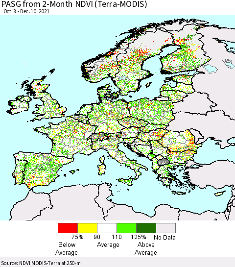 Europe PASG from 2-Month NDVI (Terra-MODIS) Thematic Map For 12/3/2021 - 12/10/2021
