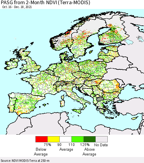 Europe PASG from 2-Month NDVI (Terra-MODIS) Thematic Map For 12/11/2021 - 12/18/2021