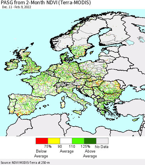 Europe PASG from 2-Month NDVI (Terra-MODIS) Thematic Map For 2/2/2022 - 2/9/2022
