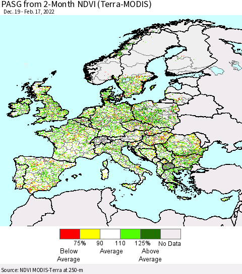 Europe PASG from 2-Month NDVI (Terra-MODIS) Thematic Map For 2/10/2022 - 2/17/2022