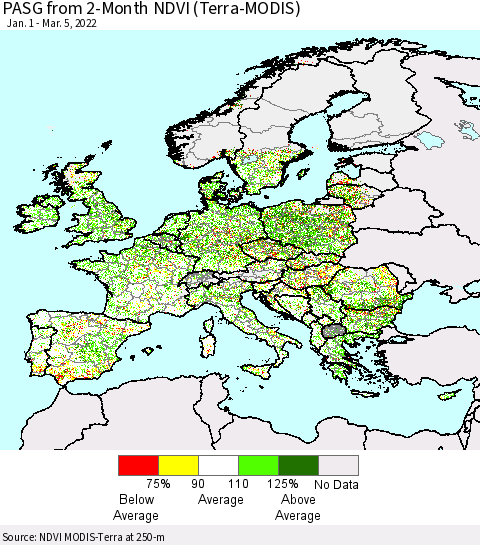 Europe PASG from 2-Month NDVI (Terra-MODIS) Thematic Map For 2/26/2022 - 3/5/2022