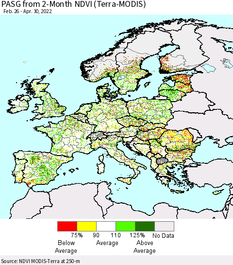 Europe PASG from 2-Month NDVI (Terra-MODIS) Thematic Map For 4/23/2022 - 4/30/2022