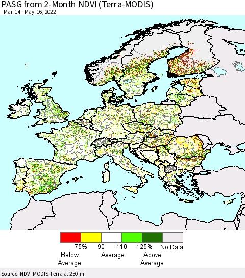 Europe PASG from 2-Month NDVI (Terra-MODIS) Thematic Map For 5/9/2022 - 5/16/2022