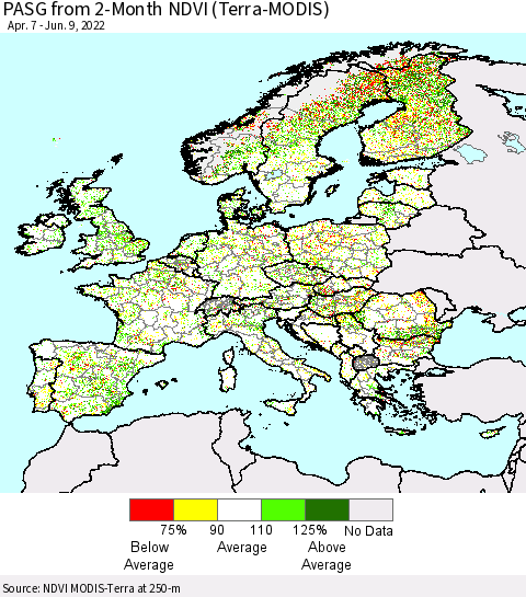 Europe PASG from 2-Month NDVI (Terra-MODIS) Thematic Map For 6/2/2022 - 6/9/2022