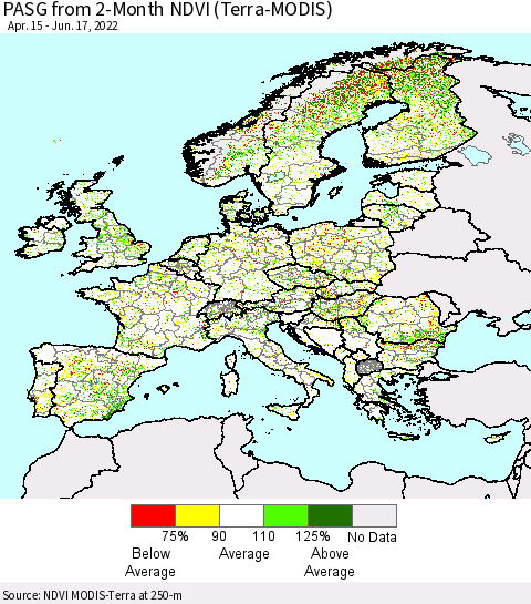 Europe PASG from 2-Month NDVI (Terra-MODIS) Thematic Map For 6/10/2022 - 6/17/2022
