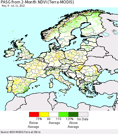 Europe PASG from 2-Month NDVI (Terra-MODIS) Thematic Map For 7/4/2022 - 7/11/2022
