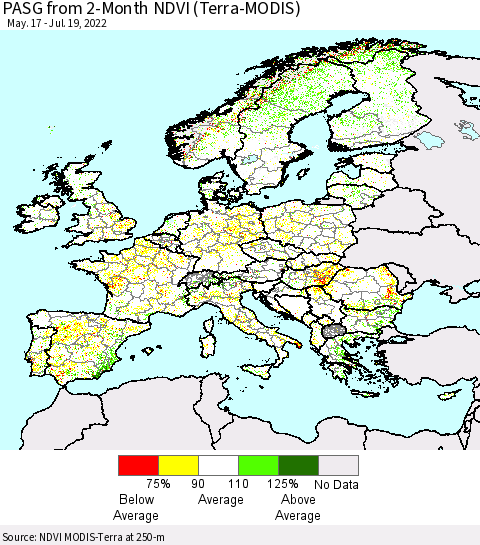 Europe PASG from 2-Month NDVI (Terra-MODIS) Thematic Map For 7/12/2022 - 7/19/2022