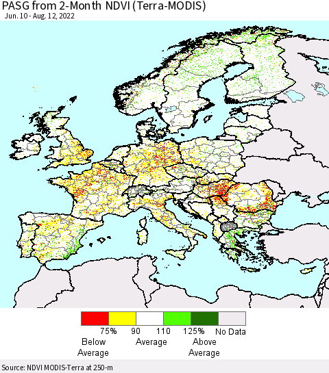 Europe PASG from 2-Month NDVI (Terra-MODIS) Thematic Map For 8/5/2022 - 8/12/2022