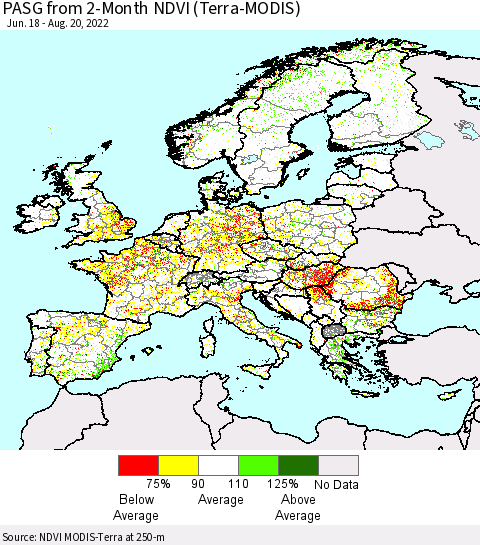 Europe PASG from 2-Month NDVI (Terra-MODIS) Thematic Map For 8/13/2022 - 8/20/2022