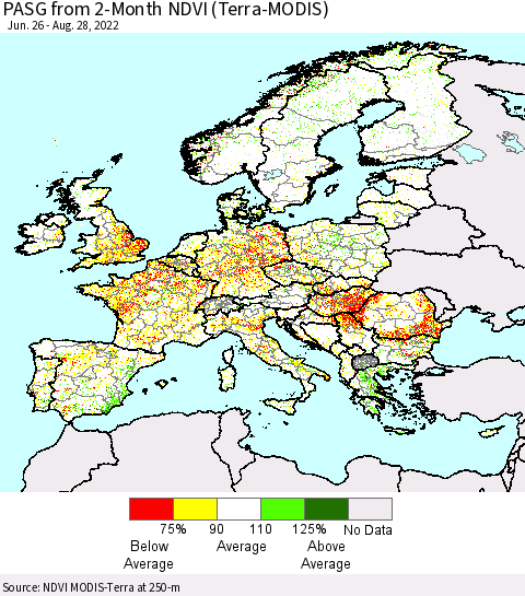 Europe PASG from 2-Month NDVI (Terra-MODIS) Thematic Map For 8/21/2022 - 8/28/2022